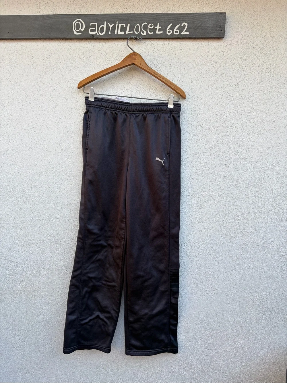 Puma Black Athletic Track Pants with Silver Logo  Kids Unisex Size XL - Picture 2 of 15